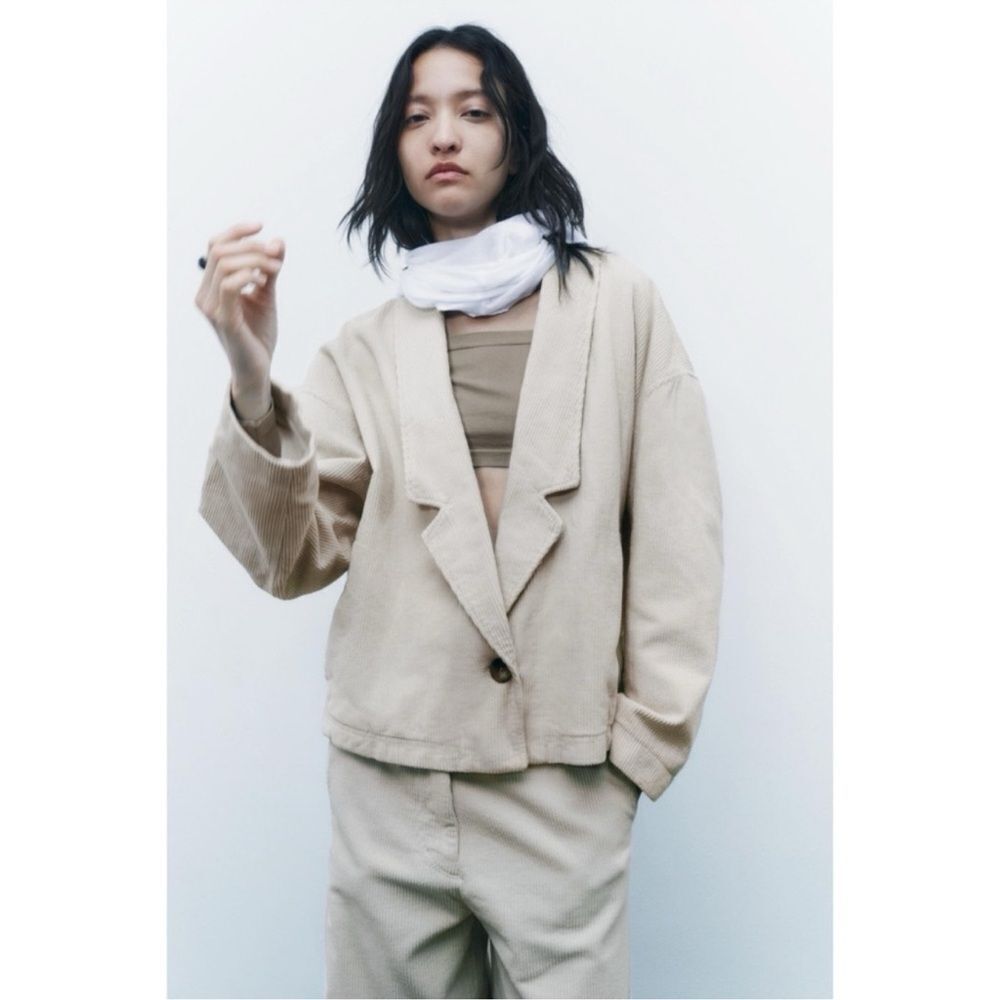 2pc Zara Off White Corduroy Pant Suit